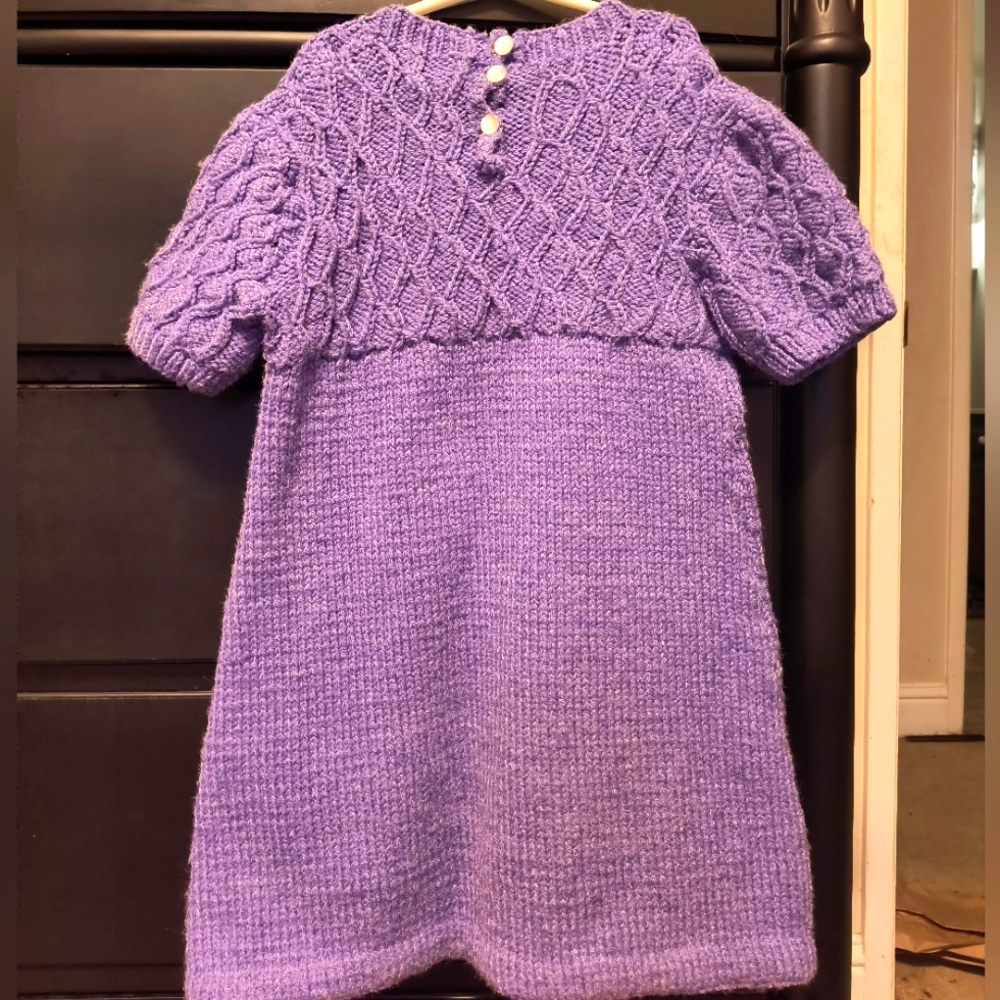 Kid's Hand Knit Never Worn Sparkly Purple Cable Knit Sweater Dress
